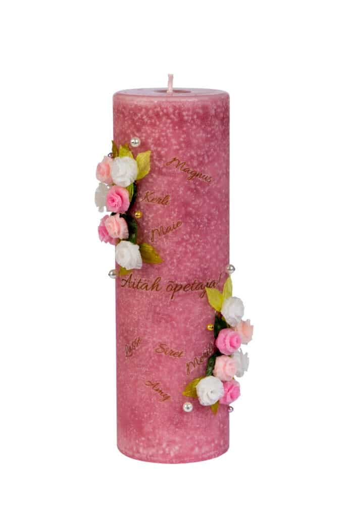 A decorated candle for a teacher