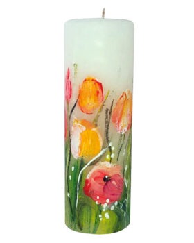 Handpainted candle "Merry bouquet of tulips"