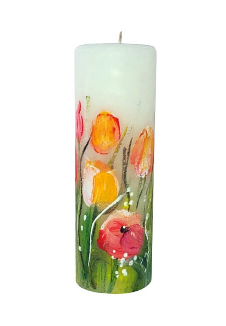 Handpainted candle "Merry bouquet of tulips"