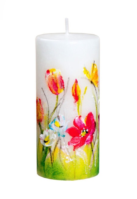 Handpainted candle “Spring in my backyard”