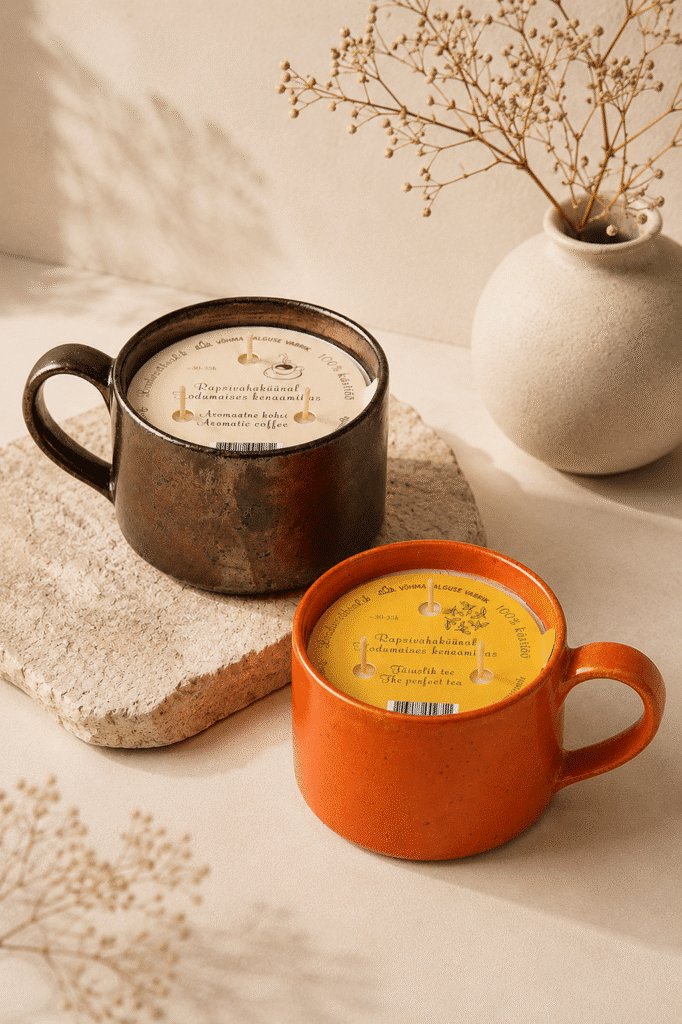 Rapeseed wax candle in a vintage ceramic mug