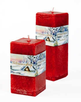 Candle "Cube" with winter holiday scent, handmade red