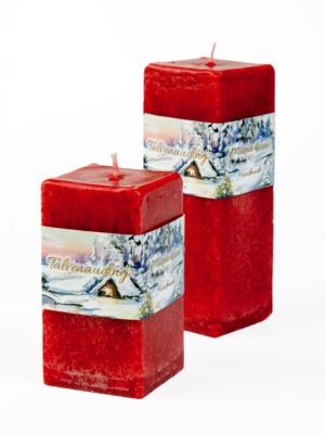 Candle "Cube" with winter holiday scent, handmade red