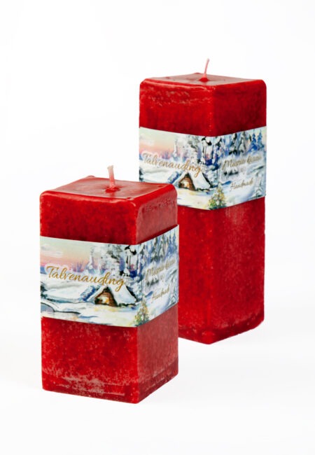 Candle "Cube" with winter holiday scent, handmade red