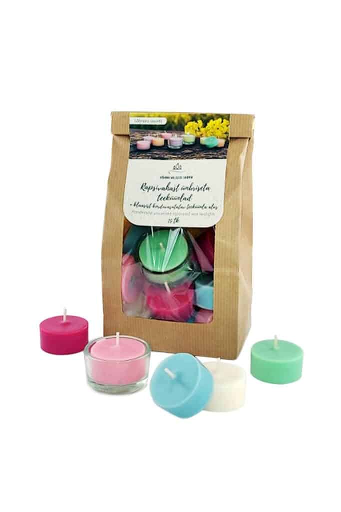 Rapeseed unscented tealights with reusable glas holder
