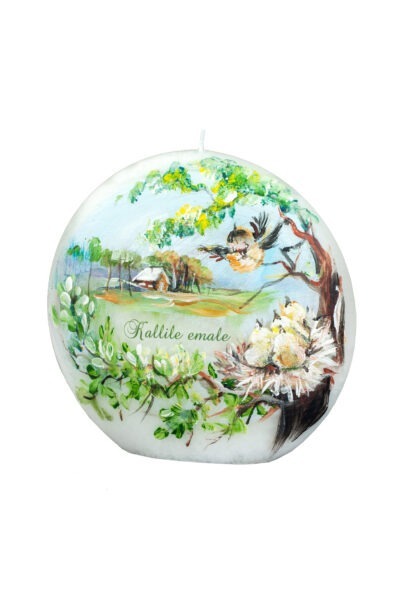 Hand-painted candle “For Mommy”  Hand-painted beautiful picture of a country home. Size 15 x 14 x 5cm  Estonian handicraft