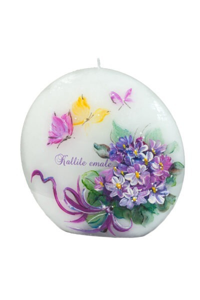 Hand-painted candle “For Mom”  Hand-painted beautiful picture of hepatica Size 15 x 14 x 5cm Estonian handicraft