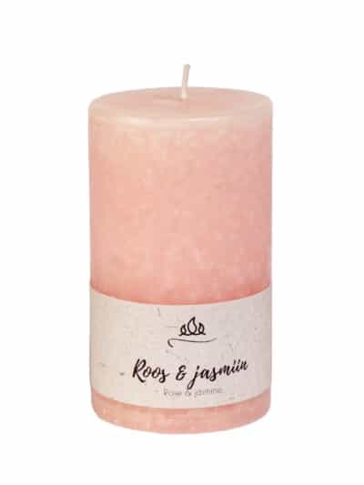 Roos & jasmiin lõhnaküünal, õrnroosa. käsitöö.