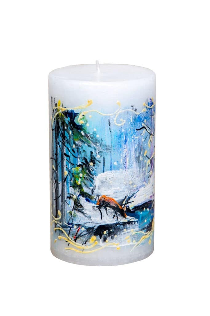 Handpainted candle Winter wonderland