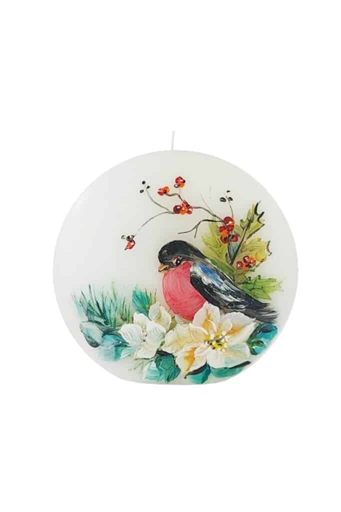 Handpainted candle “Winter bird”
