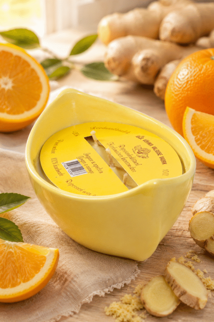 Rapeseed wax candle in ceramic boat