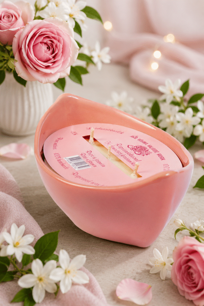 Rapeseed wax candle in ceramic boat