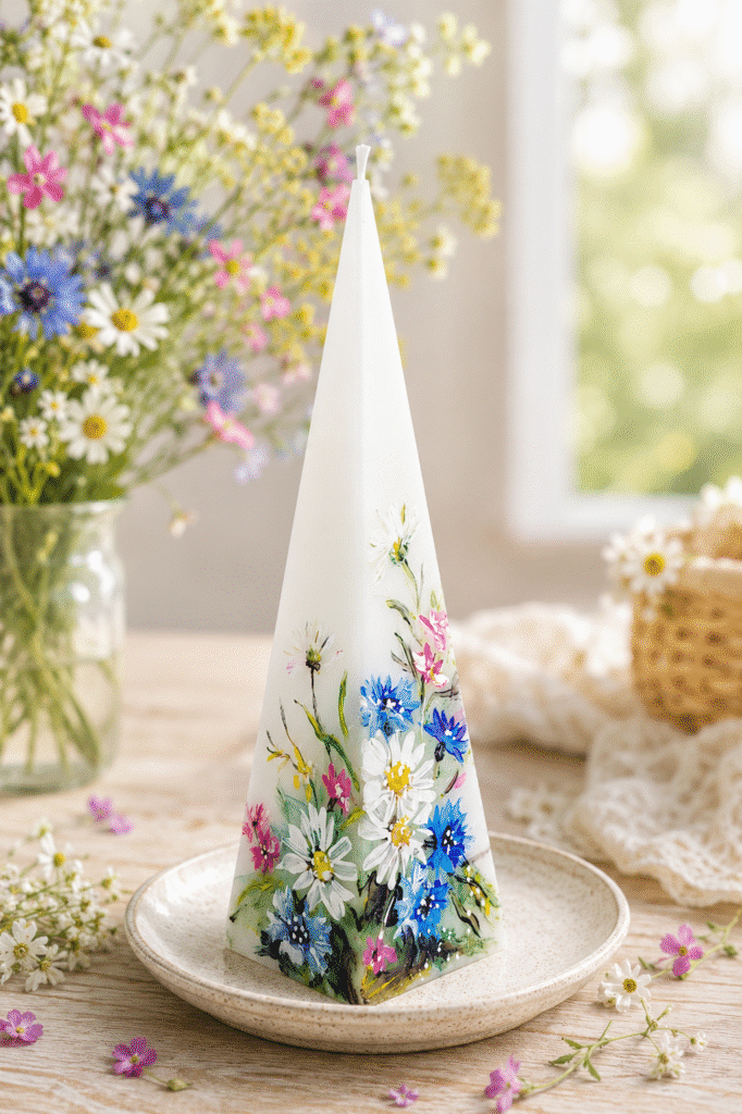 Painted Pyramid Candle Wildflowers