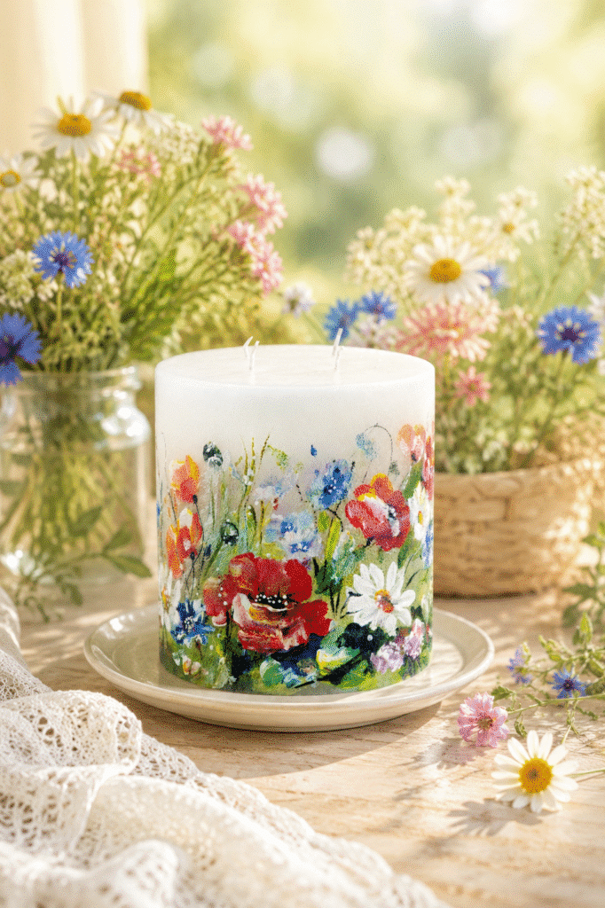 Handpainted candle 13,5 x 15cm
