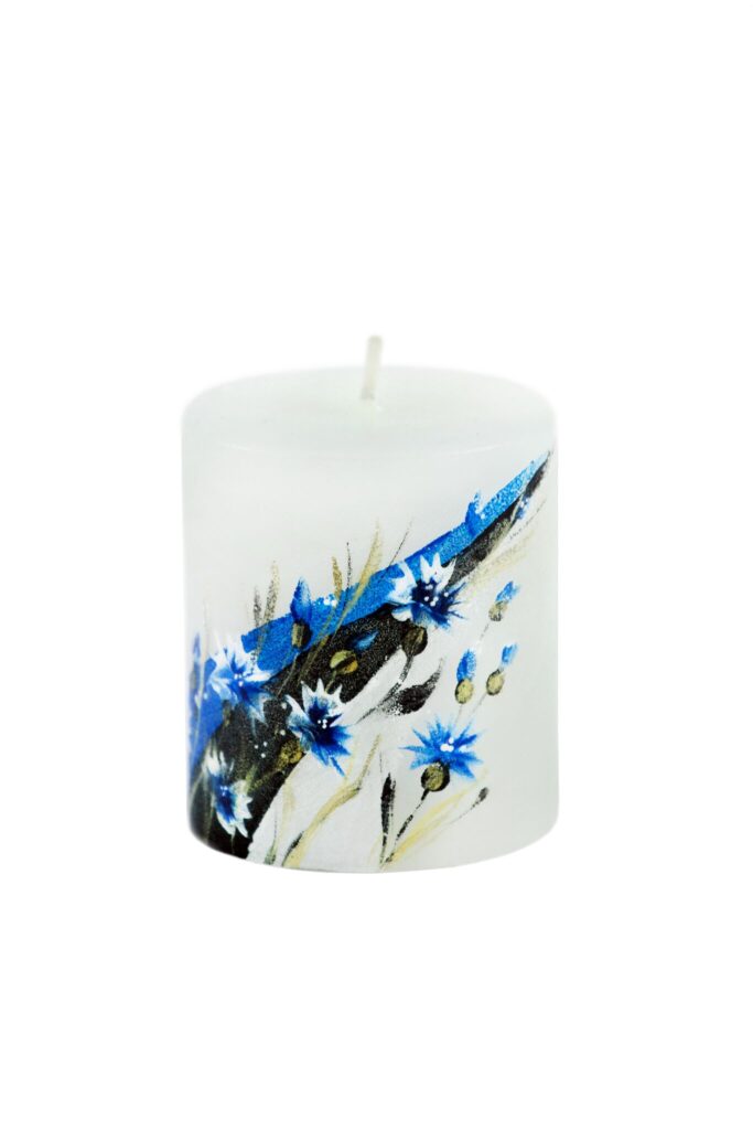 Hand-painted candle  Estonian flag and cornflowers