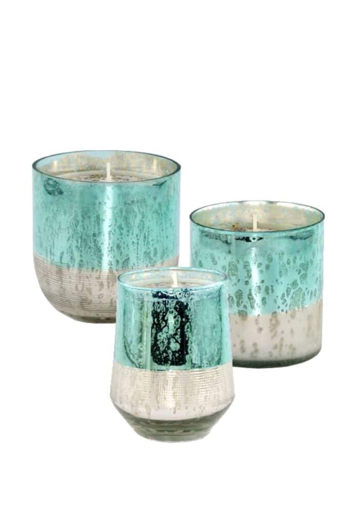 Turquoise glass candle 