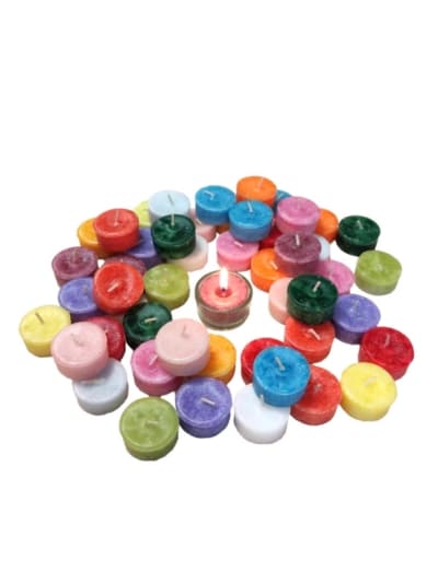 Parim hind! Ümbriseta lõhnateeküünlad <br>hulgipakendis + alus - Ökoteeküünlad hulgi 50tk, 1 klaasalus