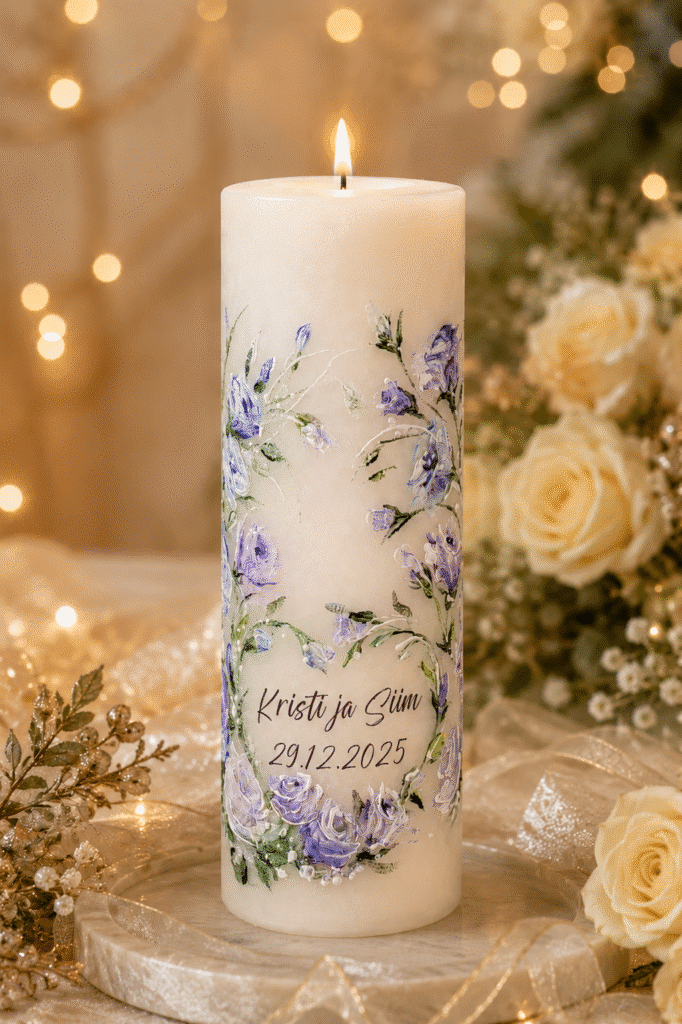 Wedding candle for parents Romantic Prairie Gentian Flowers