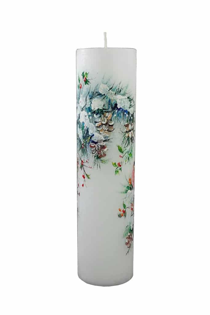 Hand-Painted Candle Bullfinches on a Branch
